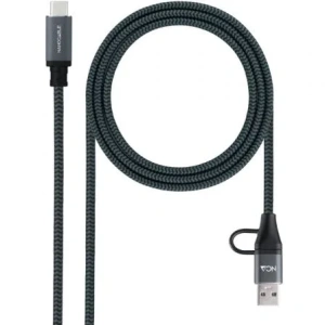Cable USB 3.2 Tipo-C Nanocable 10.01.4111-COMB/ USB Tipo-C Macho + USB Macho - USB Tipo-C Macho/ Hasta 100W/ 20Gbps/ 1m/ Gris y Negro