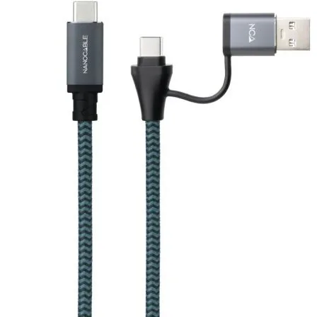 Cable USB 3.2 Tipo-C Nanocable 10.01.4112-COMB/ USB Tipo-C Macho + USB Macho - USB Tipo-C Macho/ Hasta 100W/ 20Gbps/ 2m/ Gris y Negro - Imagen 2