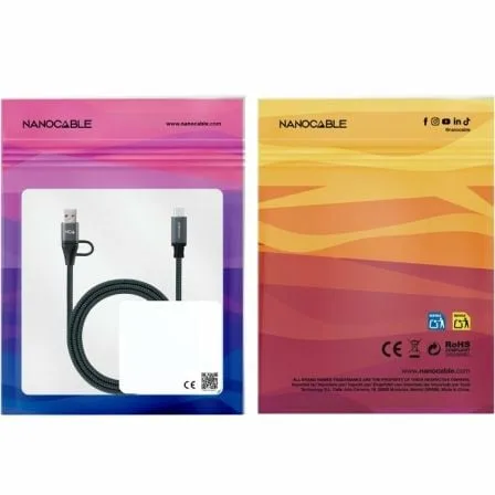 Cable USB 3.2 Tipo-C Nanocable 10.01.4113-COMB/ USB Tipo-C Macho + USB Macho - USB Tipo-C Macho/ Hasta 100W/ 20Gbps/ 3m/ Gris y Negro - Imagen 3