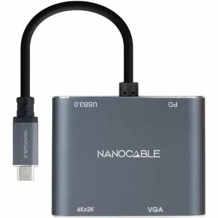 Conversor Nanocable 10.16.4304/ USB Tipo-C Macho/ HDMI 4K Hembra - VGA Hembra - USB Tipo-C PD Hembra - USB Hembra/ 15cm/ Gris - Imagen 2