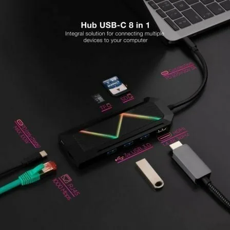 Docking USB Tipo-C Nanocable 10.16.0801/ 3xUSB/ 1xUSB Tipo-C PD/ 1xHDMI/ 1xRJ45/ 1xLector Tarjetas SD TF - Imagen 3