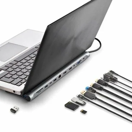 Docking USB Tipo-C NGS WonderDock12/ 3xUSB/ 2xHDMI 4K/ 1xVGA/ 1xRJ45/ 1xLector de Tarjetas/ 1xJack 3.5/ 1xUSB Tipo-C PD/ Gris - Imagen 9