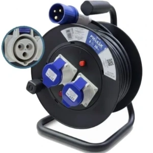 Regleta enrollable Phasak BN 3475/ 2 Enchufe industrial 2P+TT/ Cable 25m/ Negro y Azul