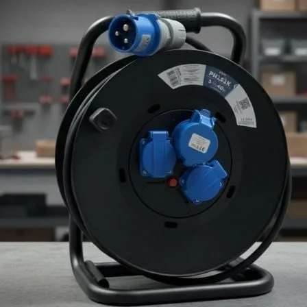 Regleta enrollable Phasak BN 3478/ 2 Tomas de corriente/ 1 Enchufe industrial 2P+TT/ Cable 40m/ Negro y Azul - Imagen 2