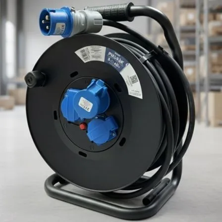 Regleta enrollable Phasak BN 3478/ 2 Tomas de corriente/ 1 Enchufe industrial 2P+TT/ Cable 40m/ Negro y Azul - Imagen 3