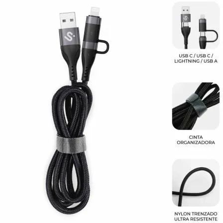 Cable USB 2.0 Tipo-C Subblim Top 4 en 1/ USB Tipo-C Macho - USB Macho/ USB Tipo-C Macho - Lightning Macho/ Hasta 60W/ 480Mbps/ 1m/ Negro - Imagen 8