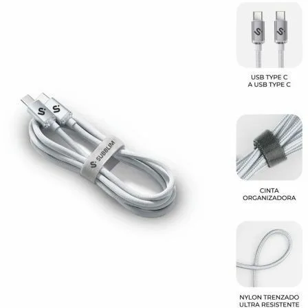 Cable USB 2.0 Tipo-C Subblim Optimus/ USB Tipo-C Macho - USB Tipo-C Macho/ Hasta 60W/ 480Mbps/ 1m/ Blanco - Imagen 8