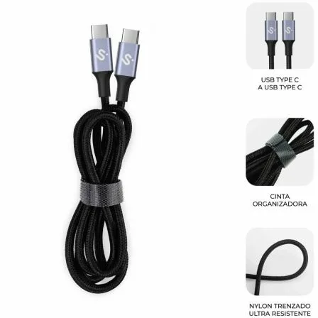 Cable USB 2.0 Tipo-C Subblim Plus/ USB Tipo-C Macho - USB Tipo-C Macho/ Hasta 100W/ 480Mbps/ 2m/ Negro - Imagen 8
