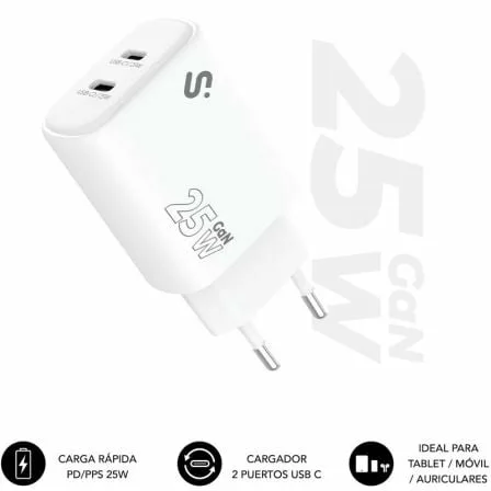 Cargador de Pared GaN Subblim 25W Charger USB C+C/ 2xUSB Tipo-C/ 25W - Imagen 2
