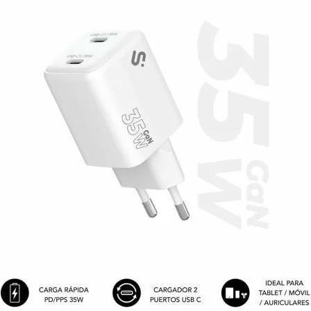 Cargador de Pared GaN Subblim 35W Charger USB C+C/ 2xUSB Tipo-C/ 35W - Imagen 2