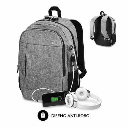 Mochila Subblim Urban Lock para Portátiles hasta 16"/ Puerto USB/ Antirrobo/ Gris - Imagen 7