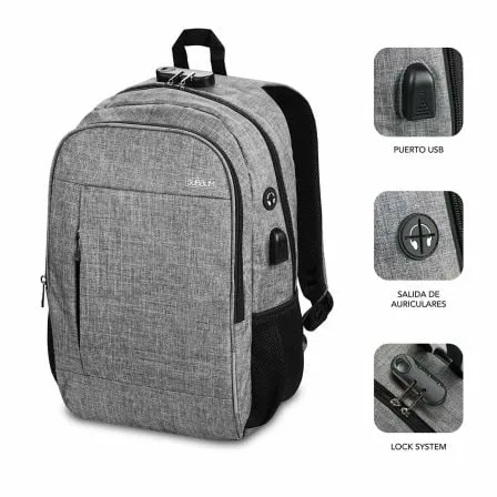 Mochila Subblim Urban Lock para Portátiles hasta 16"/ Puerto USB/ Antirrobo/ Gris - Imagen 8