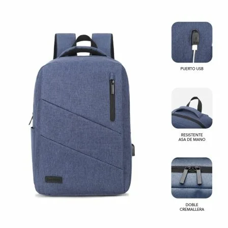 Mochila Subblim City Backpack para Portátiles hasta 15.6"/ Puerto USB/ Azul - Imagen 8