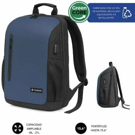 Mochila Subblim Xpand Air Padding Backpack para Portátiles hasta 15.6"/ 21L/ Puerto USB/ Azul - Imagen 4