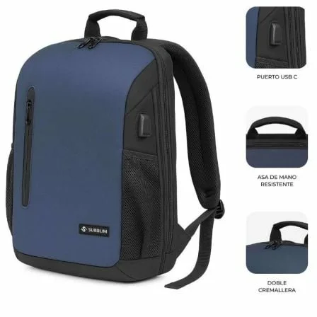 Mochila Subblim Xpand Air Padding Backpack para Portátiles hasta 15.6"/ 21L/ Puerto USB/ Azul - Imagen 6
