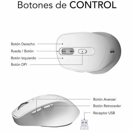 Ratón Ergonómico Inalámbrico por Bluetooth/ 2.4GHz Subblim Comfort Ergo Dual Battery/ Batería recargable/ Hasta 2400 DPI/ Blanco - Imagen 8