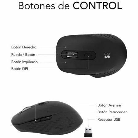 Ratón Ergonómico Inalámbrico por Bluetooth/ 2.4GHz Subblim Curve Ergo Dual Battery/ Batería recargable/ Hasta 1600 DPI/ Negro - Imagen 8