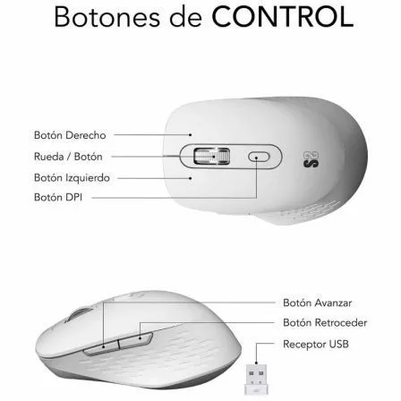 Ratón Ergonómico Inalámbrico por Bluetooth/ 2.4GHz Subblim Curve Ergo Dual Battery/ Batería recargable/ Hasta 1600 DPI/ Blanco - Imagen 8