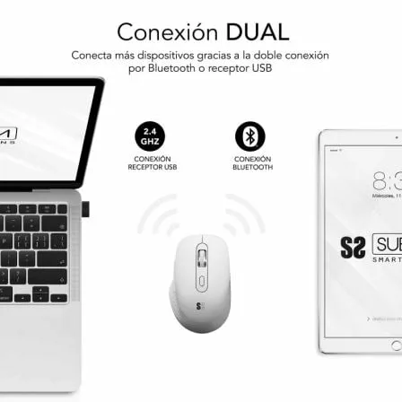 Ratón Ergonómico Inalámbrico por Bluetooth/ 2.4GHz Subblim Curve Ergo Dual Battery/ Batería recargable/ Hasta 1600 DPI/ Blanco - Imagen 9