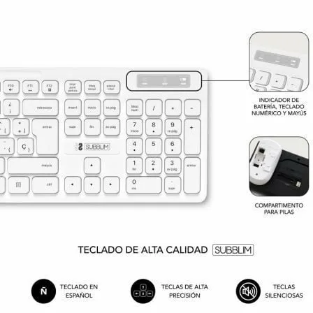 Teclado y Ratón Subblim Combo Business Slim Silencioso Inalámbrico/ Blanco - Imagen 9