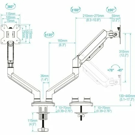 Soporte de Mesa para 2 Monitores TooQ DB1434TNR-W/ Giratorio/ Inclinable/ hasta 10kg - Imagen 5