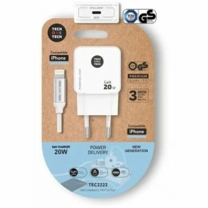 Cargador de Pared Tech One Tech TEC2222/ 1xUSB Tipo-C + Cable Lightning/ 20W/ Blanco