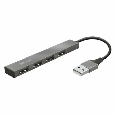 Hub USB 2.0 Trust Halyx/ 4xUSB/ Gris