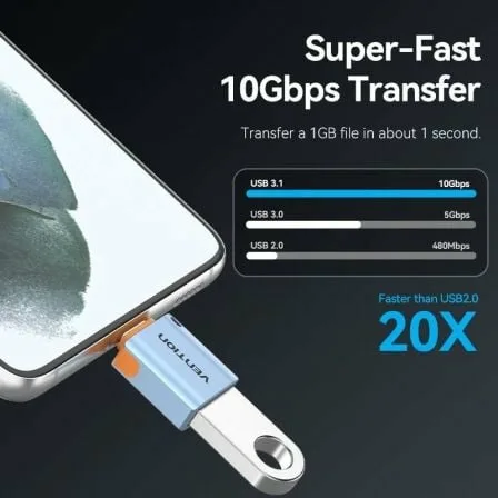 Adaptador OTG USB 3.1 Vention CUBH0/ USB Tipo-C Macho - USB Hembra/ Azul - Imagen 9