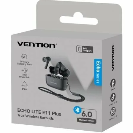 Auriculares Bluetooth Vention Echo Lite E11 Plus con estuche de carga/ Autonomía 6h/ Negros - Imagen 4