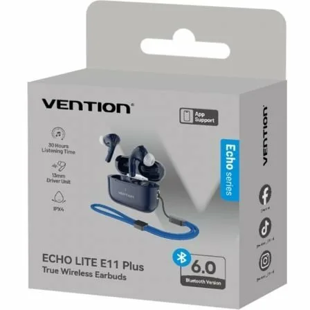 Auriculares Bluetooth Vention Echo Lite E11 Plus con estuche de carga/ Autonomía 6h/ Azules - Imagen 4