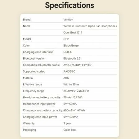 Auriculares Deportivos Bluetooth Vention Open Ear OpenBeat O11 NBPB0 con estuche de carga/ Negros - Imagen 9