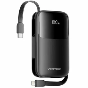 Powerbank 10000mAh Vention I11BA/ 22.5W/ Negra/ Incluye Cable USB Tipo-C y Lightning