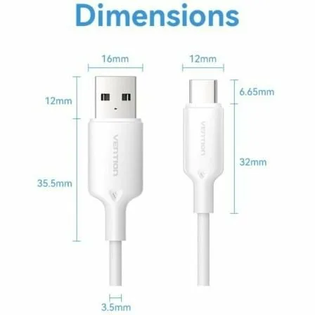Cable USB 2.0 Tipo-C Vention CTQWF/ USB Tipo-C Macho - USB Macho/ Hasta 60W/ 480Mbps/ 1m/ Blanco - Imagen 9
