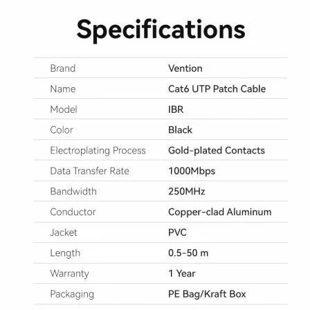 Cable de Red RJ45 UTP Vention IBRBJ Cat.6/ 5m/ Negro - Imagen 9