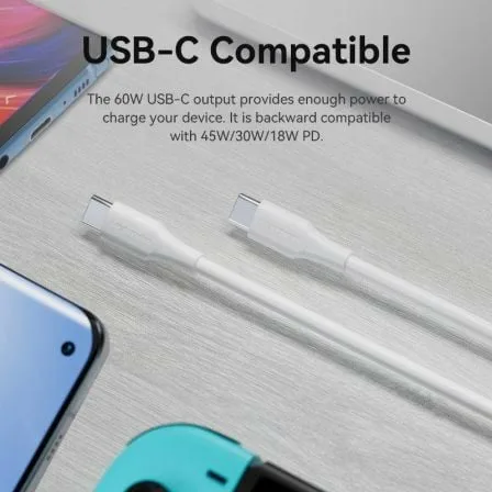 Cable USB 2.0 Tipo-C 3A Vention TRCWF/ USB Tipo-C Macho - USB Tipo-C Macho/ Hasta 60W/ 480Mbps/ 1m/ Blanco - Imagen 6