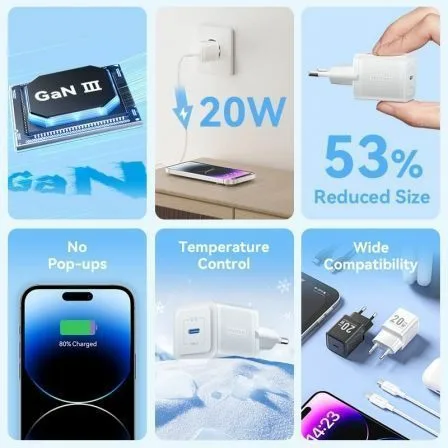 Cargador de Pared GaN Vention TZ-FEPB0-EU-02/ 1xUSB Tipo-C + Cable Lightning/ 20W - Imagen 9