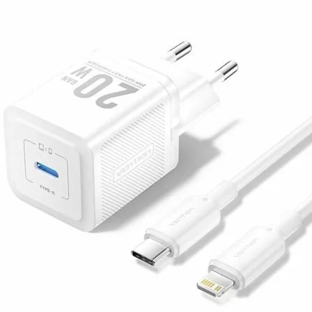 Cargador de Pared GaN Vention TZ-FEPW0-EU-02/ 1xUSB Tipo-C + Cable Lightning/ 20W - Imagen 7
