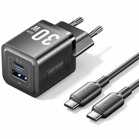 Cargador de Pared GaN Vention TZ-FEQB0-EU-01/ 1xUSB Tipo-C/ 1xUSB + Cable USB Tipo-C/ 30W - Imagen 7