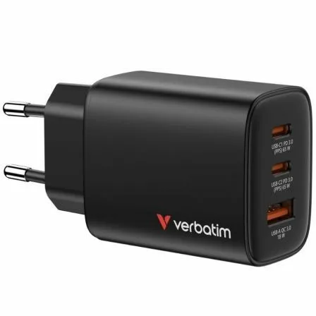 Cargador de Pared GaN Verbatim Essentials/ 2xUSB Tipo-C/ 1xUSB/ 65W - Imagen 4