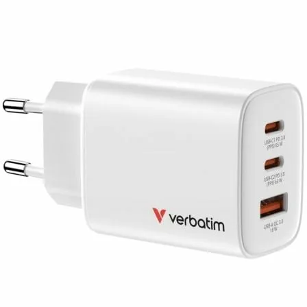 Cargador de Pared GaN Verbatim Essentials/ 2xUSB Tipo-C/ 1xUSB/ 65W - Imagen 4