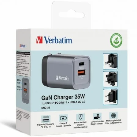 Cargador de Pared Universal GaN para Viaje Verbatim GNC-35/ 1xUSB Tipo-C/ 1xUSB/ 35W - Imagen 9