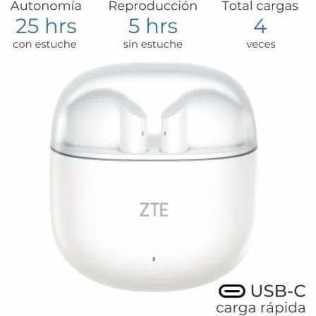 Auriculares Bluetooth ZTE Buds 2 con estuche de carga/ Autonomía 5h/ Blancos - Imagen 5