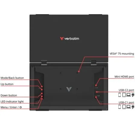 Monitor Portátil Táctil Verbatim Duo Essentials 15.6" + 15.6"/ Full HD/ Multimedia/ Negro - Imagen 3