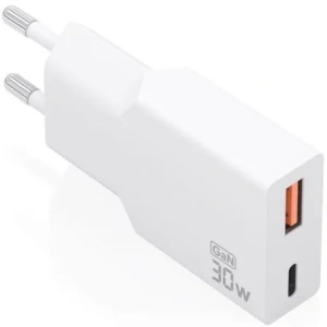 Cargador de Pared GaN Aisens A110-1002/ 1xUSB Tipo-C/ 1xUSB/ 30W/ Blanco