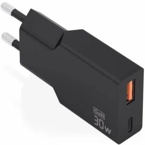 Cargador de Pared GaN Aisens A110-1005/ 1xUSB Tipo-C/ 1xUSB/ 30W/ Negro
