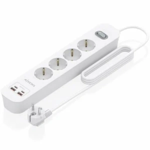 Regleta con Interruptor Aisens ASPS-2A2C12-W/ 4 Tomas de Corriente/ 2 USB - 2 USB Tipo-C/ Cable 1.4m/ Blanco