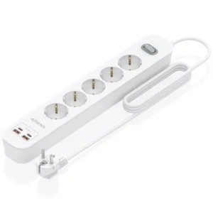 Regleta con Interruptor Aisens ASPS-2A2C14-W/ 5 Tomas de Corriente/ 2 USB - 2 USB Tipo-C/ Cable 1.4m/ Blanco