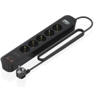 Regleta con Interruptor Aisens A154-0536/ 5 Tomas de Corriente/ 2 USB - 2 USB Tipo-C/ Cable 1.4m/ Negro