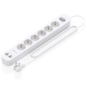 Regleta con Interruptor Aisens ASPS-2A2C16-W/ 6 Tomas de Corriente/ 2 USB - 2 USB Tipo-C/ Cable 1.4m/ Blanco