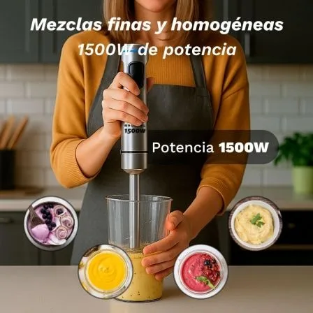 Batidora de mano Grunkel BM-1500SET/ 1500W/ Capacidad 0.8L/ Incluye Vaso, Picadora, Varilla y Soporte - Imagen 2